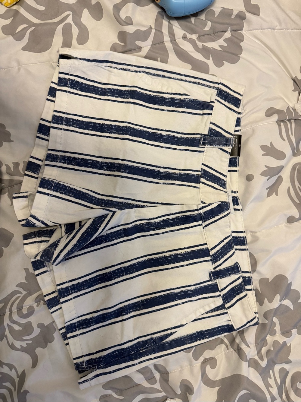New York & Company White and Navy Striped Women's Shorts
